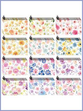 36 Pc Floral Cosmetic Bags Polyester Makeup Pouches Zipper Travel Teacher Gift